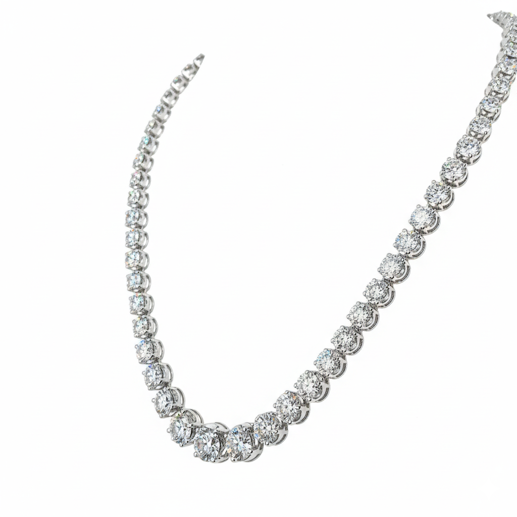 50ct Lab Diamond Tennis Necklace | Graduated Round | IGI Certified VS+ DEF | 10K White Gold