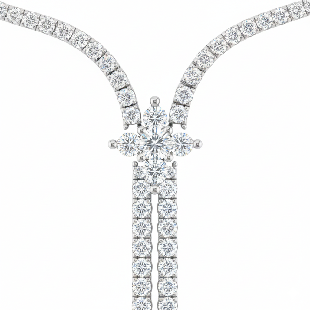 12ct Lab Diamond Necklace | Y Drop Lariat Tennis | IGI Certified | 10K White Gold