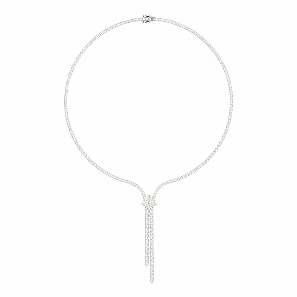 12ct Lab Diamond Necklace | Y Drop Lariat Tennis | IGI Certified | 10K White Gold