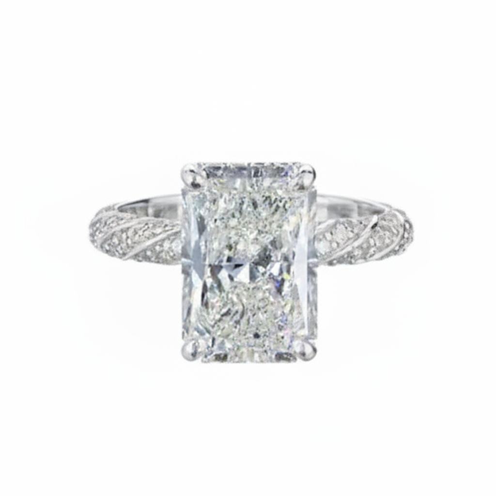 5ct Radiant Cut Diamond Engagement Ring with Pavé Band | 10K Gold