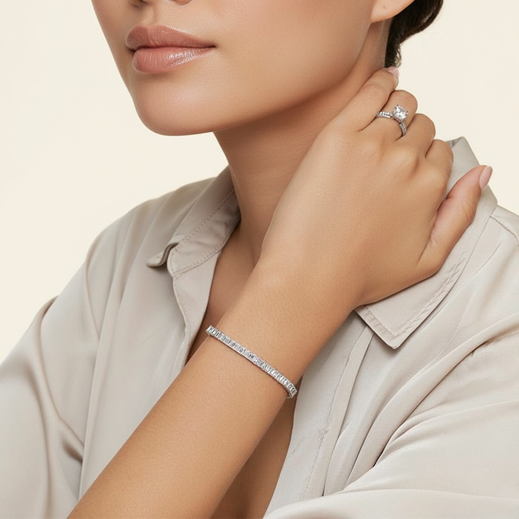 5ct Lab Diamond Tennis Bracelet | Emerald Cut | IGI Certified VS | 10K White Gold | 7 Inch