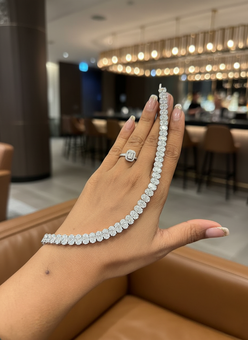 5ct Lab Diamond Tennis Bracelet | Oval Cut | IGI Certified VS | 10K White Gold | 7 Inch