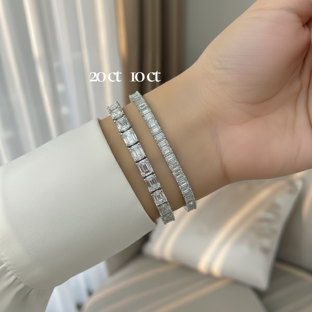 5ct Lab Diamond Tennis Bracelet | Emerald Cut | IGI Certified VS | 10K White Gold | 7 Inch