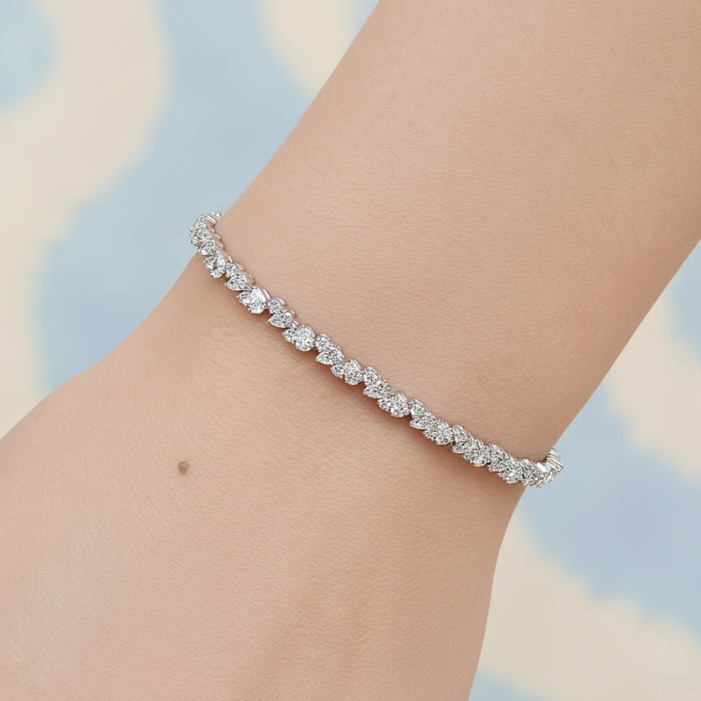 5ct Lab Diamond Tennis Bracelet | Round & Pear Cut | IGI Certified VS | 10K White Gold | 7 Inch