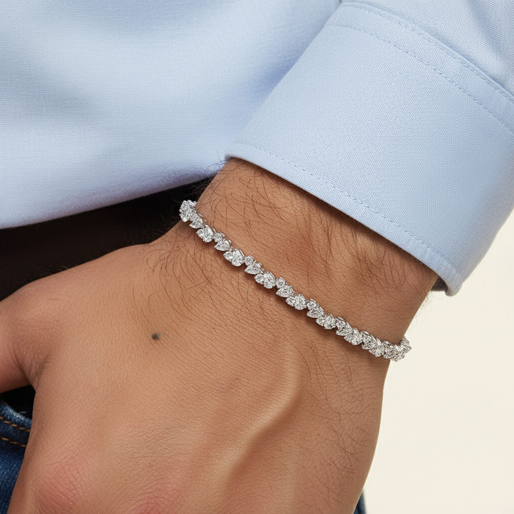 5ct Lab Diamond Tennis Bracelet | Round & Pear Cut | IGI Certified VS | 10K White Gold | 7 Inch