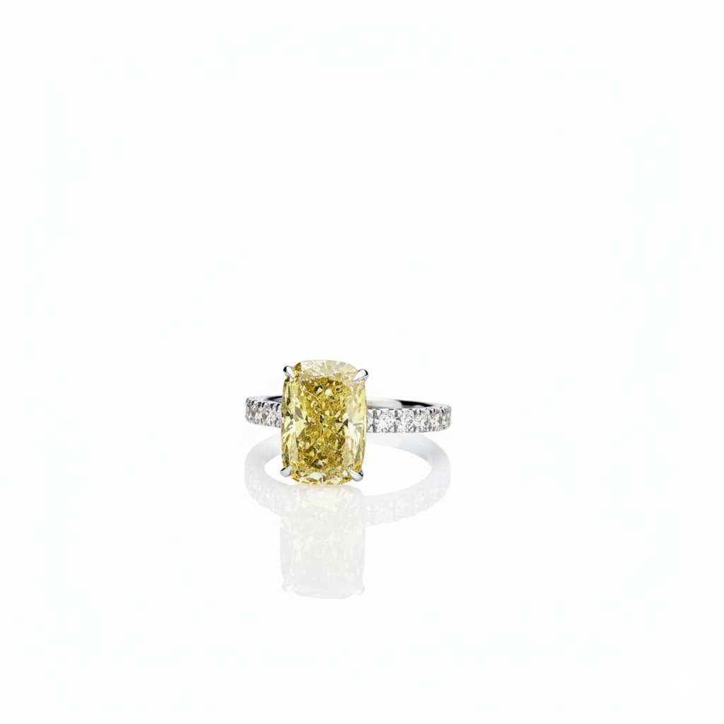 4.59ct Fancy Vivid Yellow Cushion Diamond Ring | 10K Gold