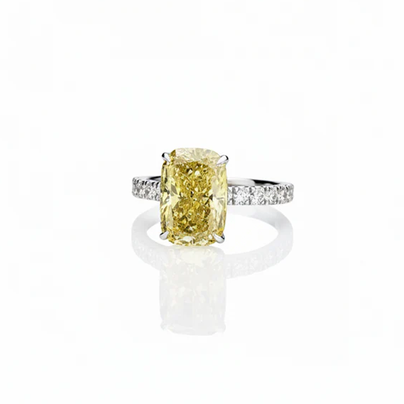4.59ct Fancy Vivid Yellow Cushion Diamond Ring | 10K Gold