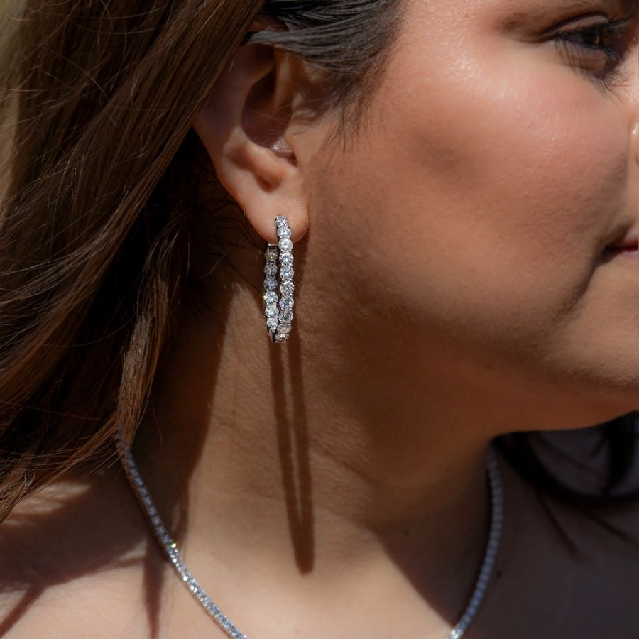 2ctw Lab Diamond Hoop Earrings | Oval Cut | IGI Certified VS+ | 10K White Gold