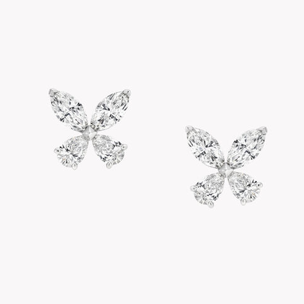 2ct Lab Diamond Butterfly Stud Earrings | IGI Certified VS+ DEF | 10K White Gold