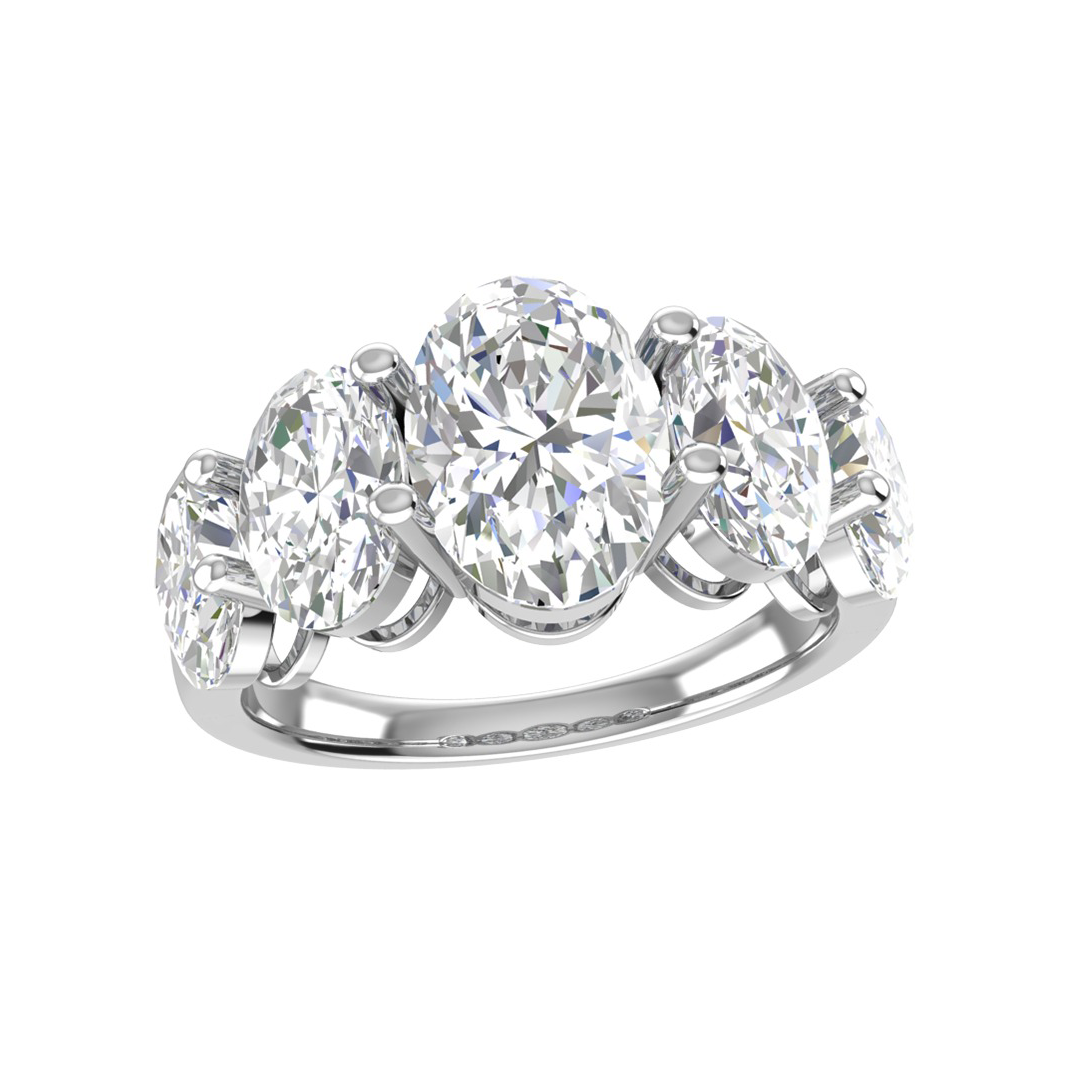 8.5ct Lab Diamond Ring | Oval Five Stone | IGI Certified VS+ DEF | 10K White Gold