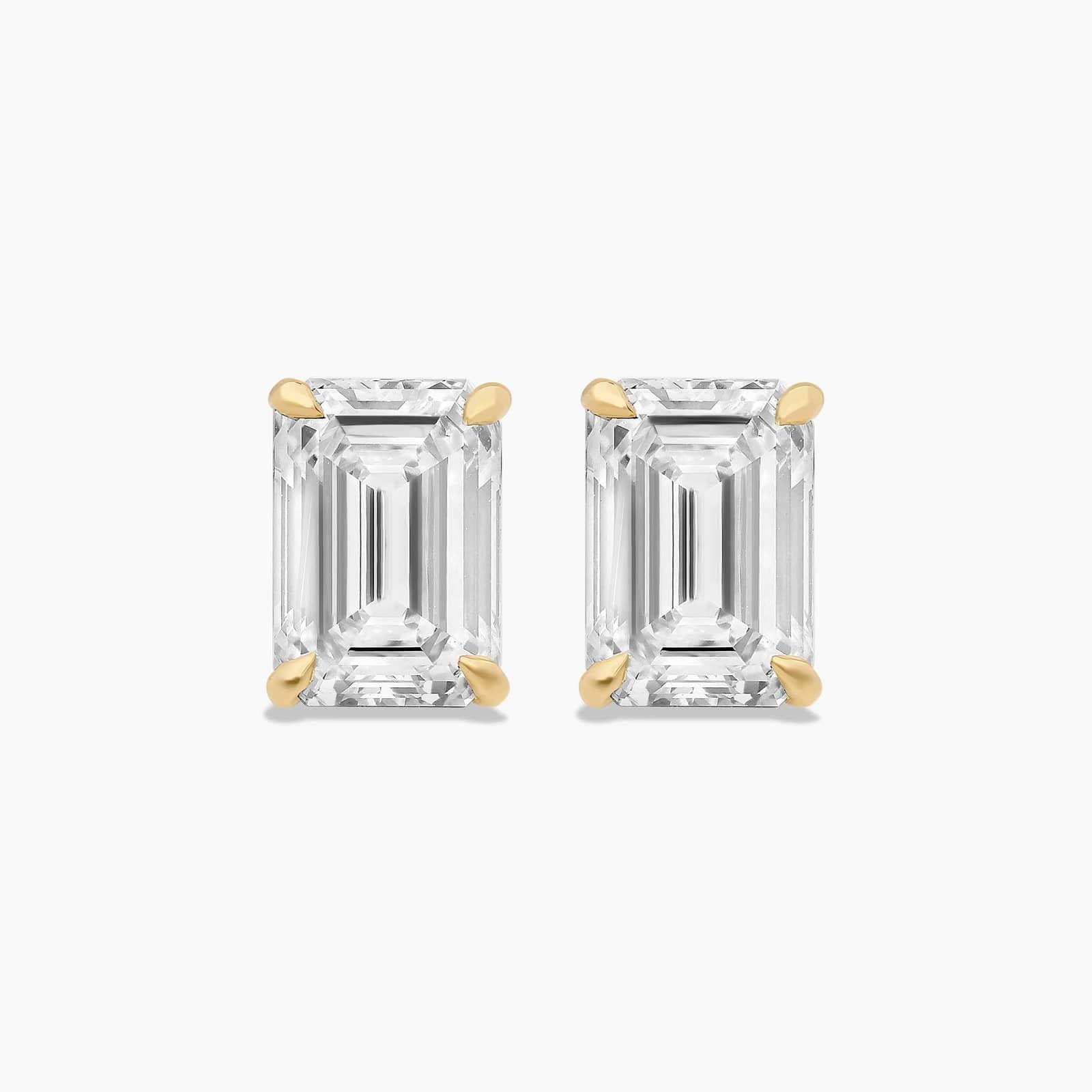 1ctw Lab Diamond Earrings | Emerald Cut Studs | IGI Certified | 10K Yellow Gold