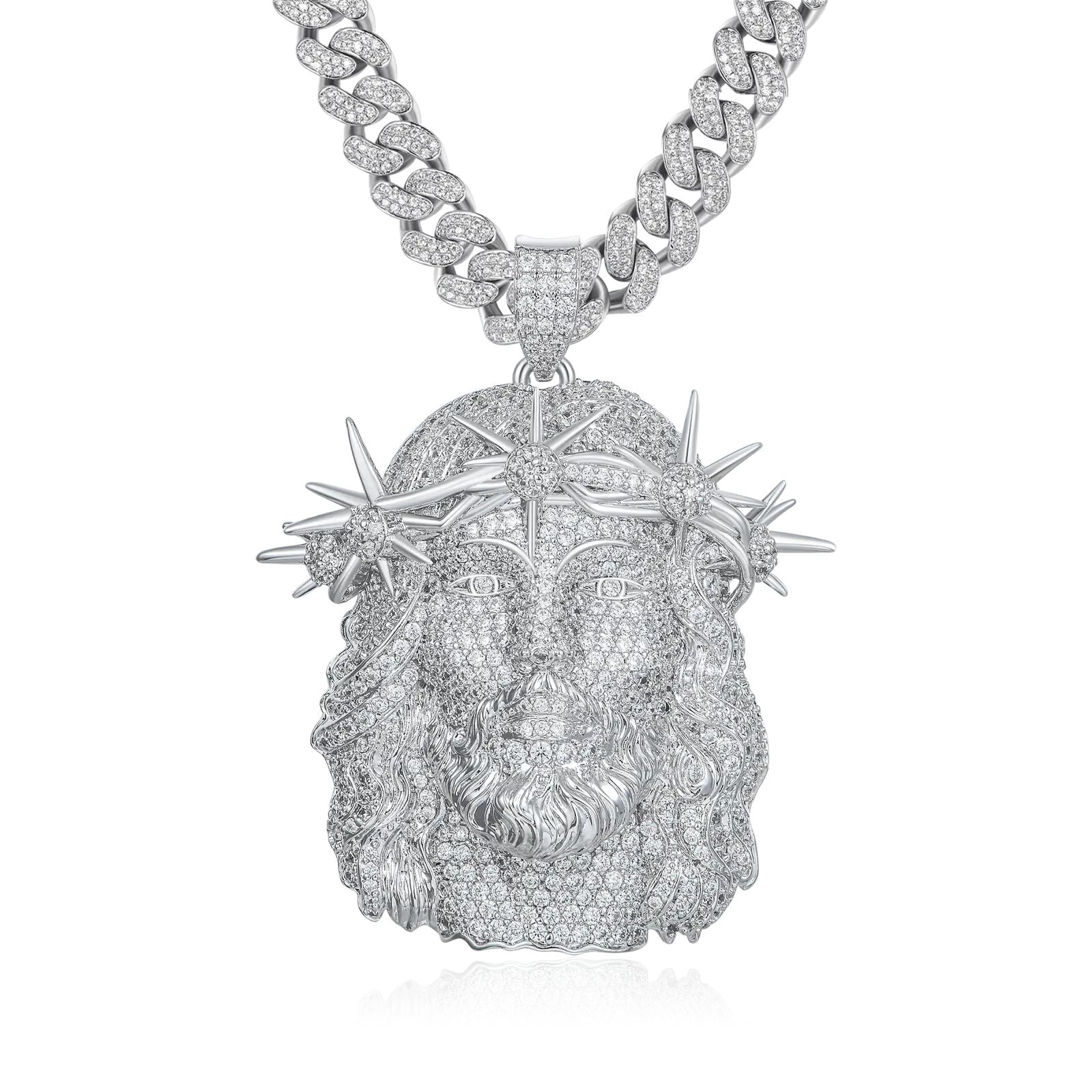 35.5ct Lab Diamond Jesus Face Pendant | IGI Certified | 10K White Gold