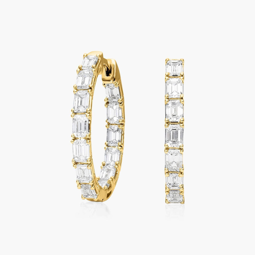 6ctw Lab Diamond Hoop Earrings | Baguette Emerald Cut | IGI Certified | 10K Yellow Gold