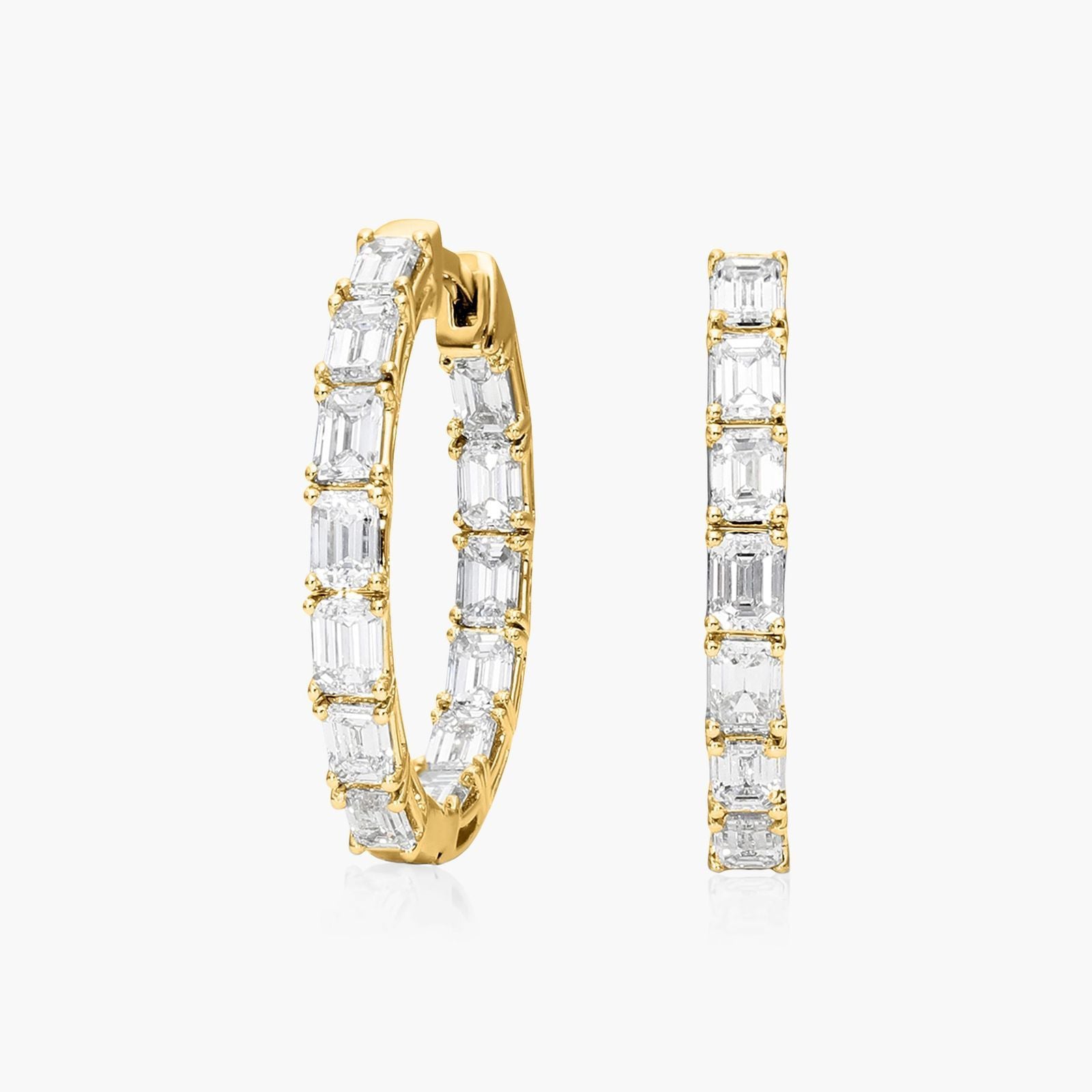 6ctw Lab Diamond Hoop Earrings | Baguette Emerald Cut | IGI Certified | 10K Yellow Gold