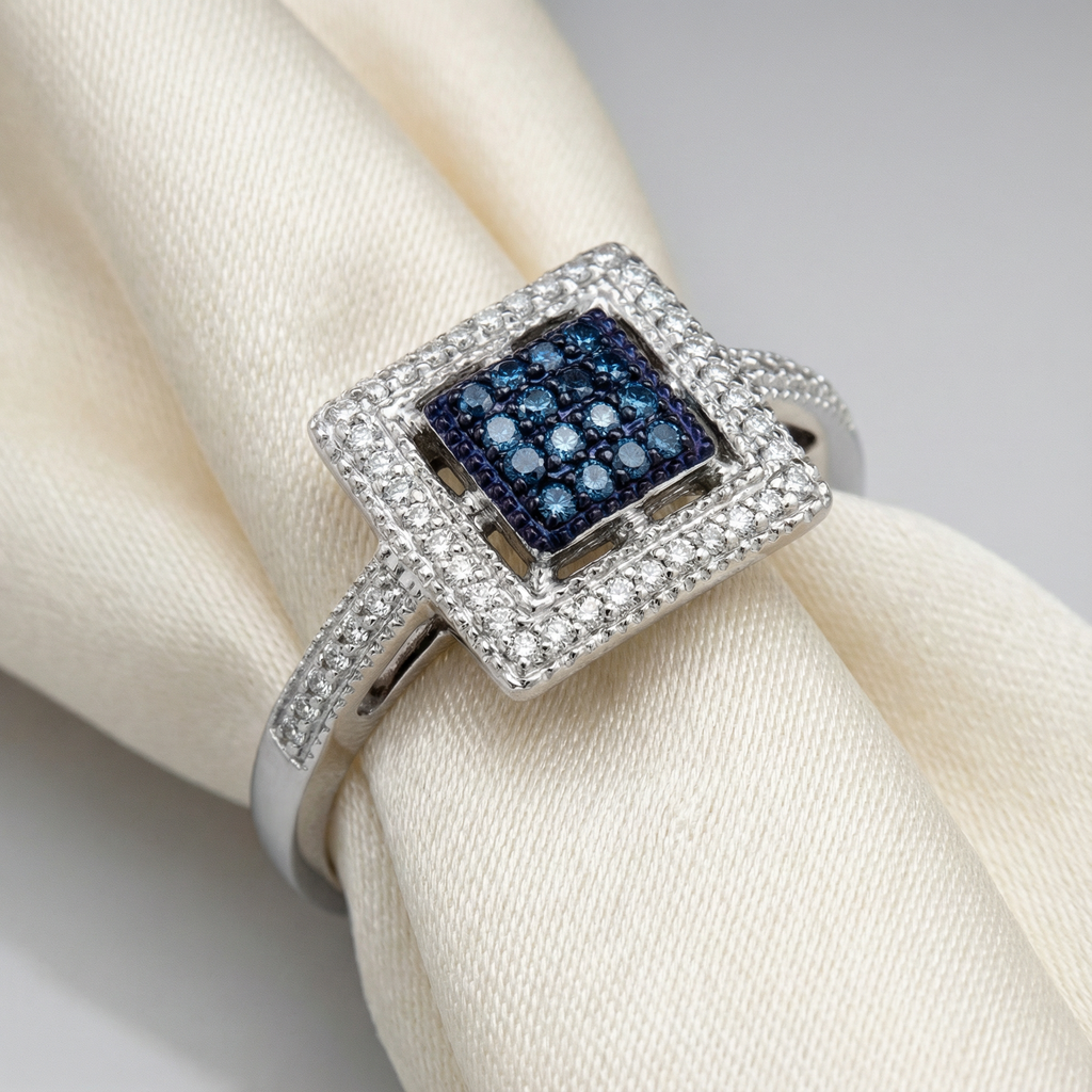 0.25ct Blue Lab Diamond Cluster Ring | 10K White Gold | VS2+