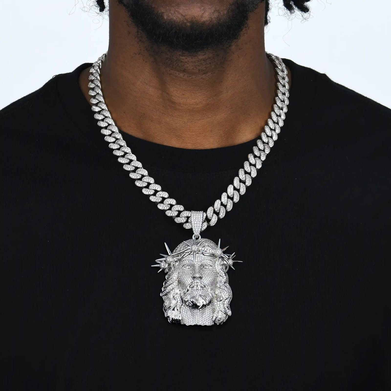 35.5ct Lab Diamond Jesus Face Pendant | IGI Certified | 10K White Gold