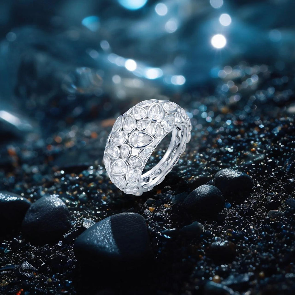 5.4ct Lab Diamond Dome Ring | Pear Bezel Set | IGI Certified VVS1 | 10K White Gold