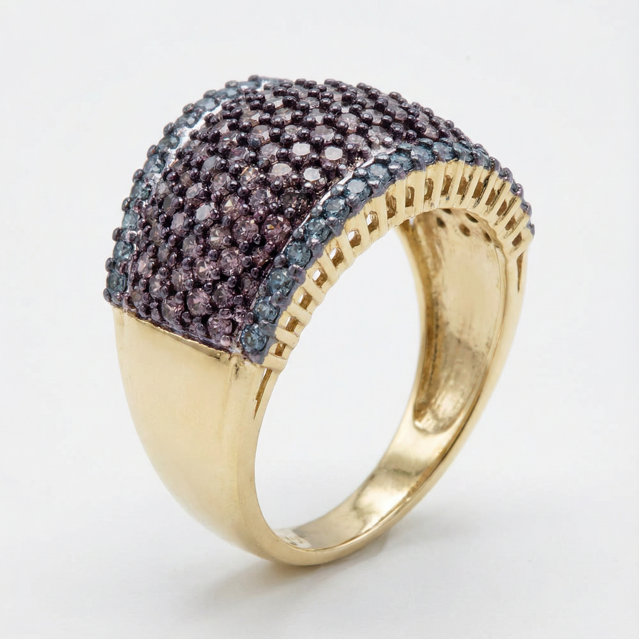 1.8ct Multi-Color Lab Diamond Band | Cognac & Blue | 10K Yellow Gold