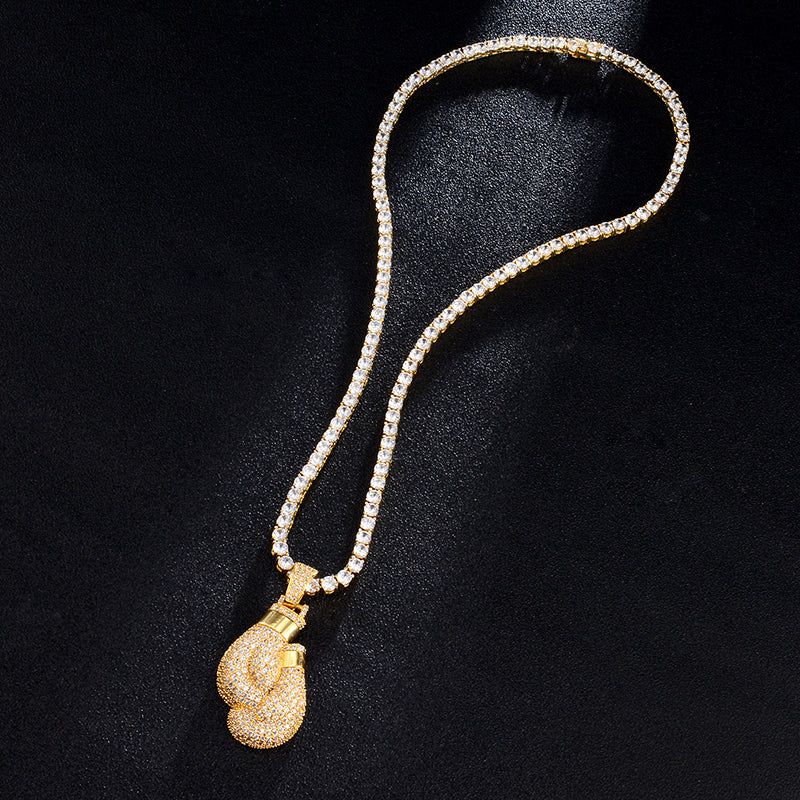 7ct Lab Diamond Boxing Gloves Pendant & Chain | IGI Certified VS | 10K Yellow Gold