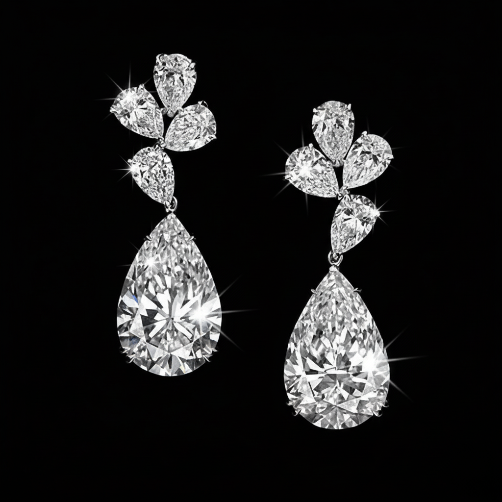 9.6ct Lab Diamond Earrings | Pear Drop Cluster | IGI Certified DEF VS+ | 10K White Gold