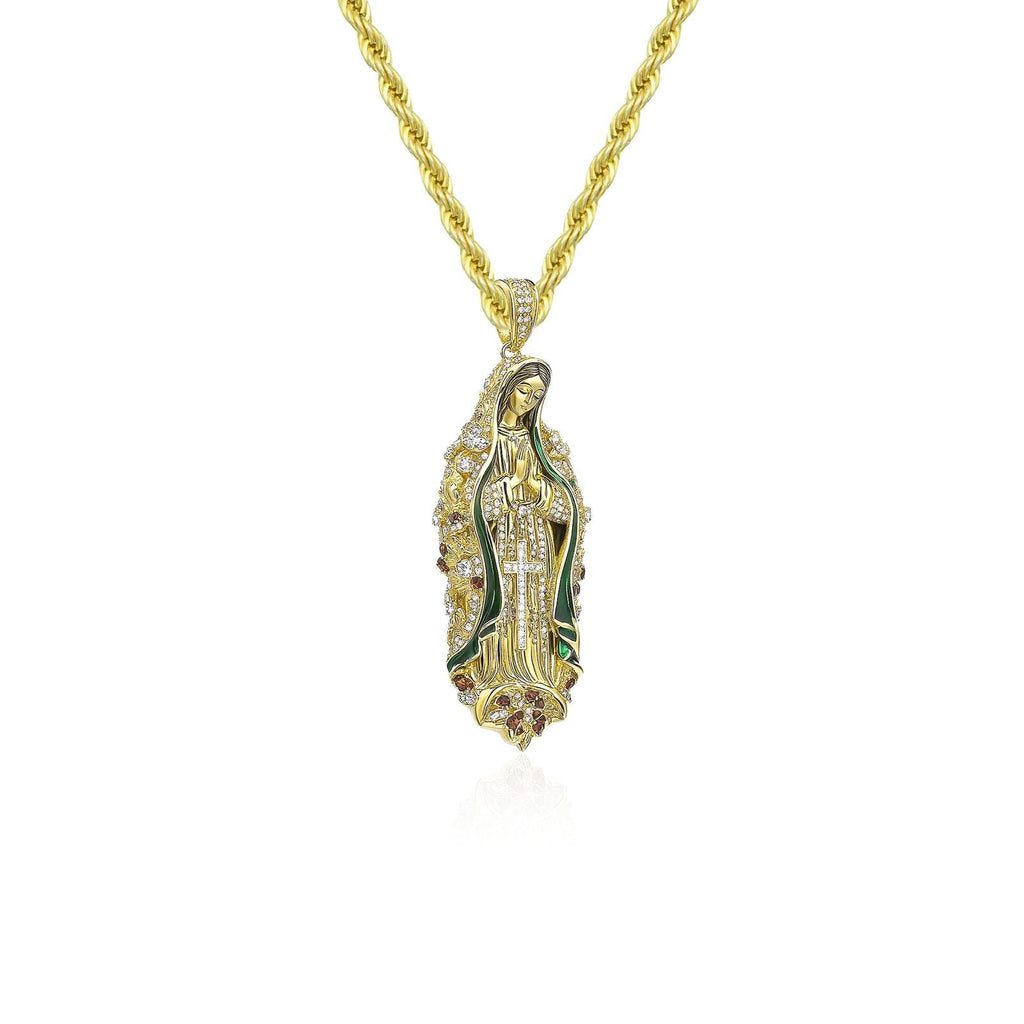 6ct Lab Diamond Virgen Guadalupe Pendant | IGI Certified VS1 | 10K Yellow Gold