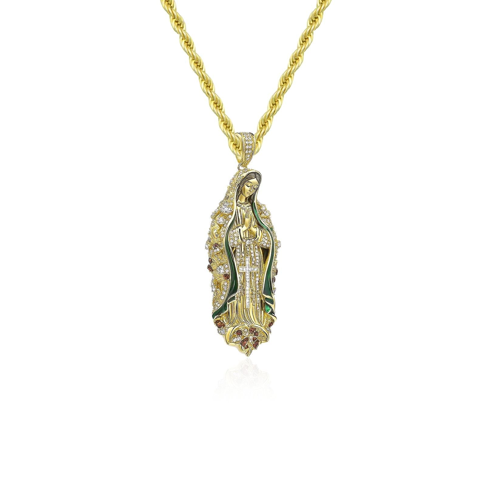 6ct Lab Diamond Virgen Guadalupe Pendant | IGI Certified VS1 | 10K Yellow Gold