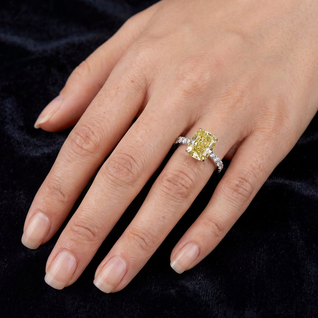 4.59ct Fancy Vivid Yellow Cushion Diamond Ring | 10K Gold