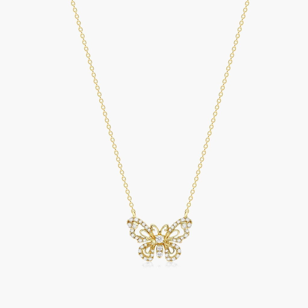 1ct Lab Grown Diamond Butterfly Pendant | Necklace Round Brilliant | IGI Certified | 10K Yellow Gold