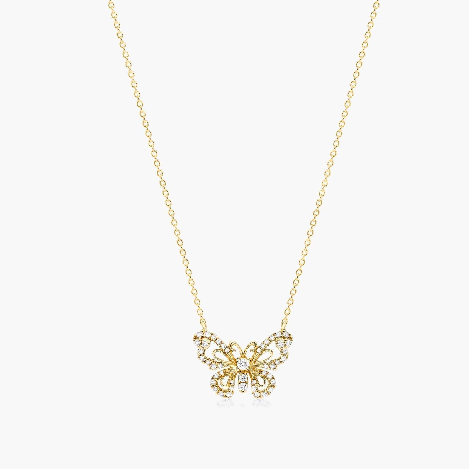 1ct Lab Grown Diamond Butterfly Pendant | Necklace Round Brilliant | IGI Certified | 10K Yellow Gold