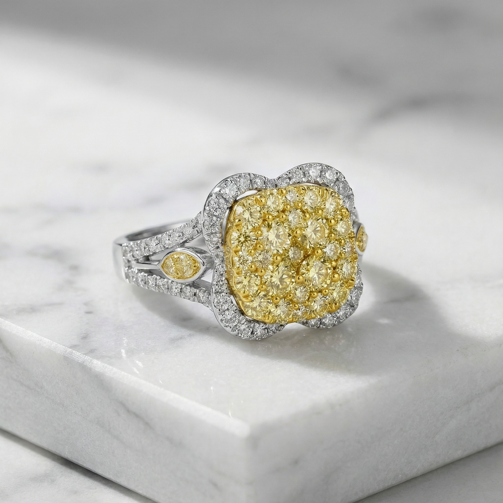 1.75ct Canary Yellow Lab Diamond Cluster Ring | 10K White Gold