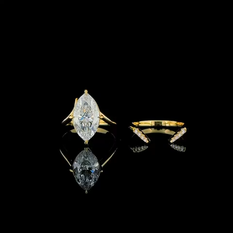 3ct Marquise Lab Diamond Engagement Ring Set | E VS1 | 10K Yellow Gold