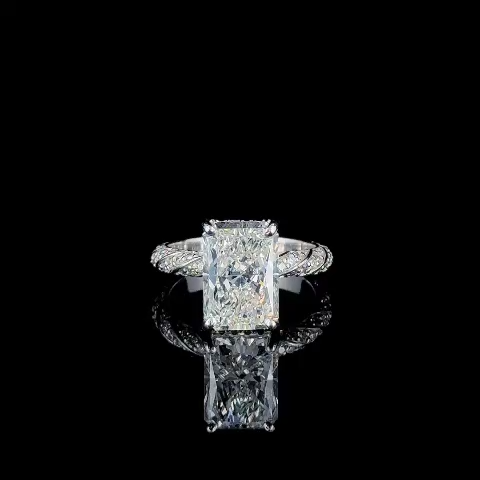 5ct Radiant Cut Diamond Engagement Ring with Pavé Band | 10K Gold