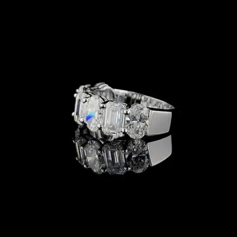 4.9ct Lab Diamond Ring | Oval & Emerald Half Eternity | IGI Certified VS1 E | 10K White Gold