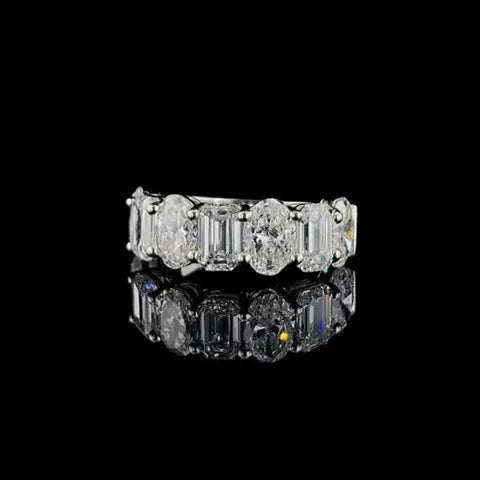 4.9ct Lab Diamond Ring | Oval & Emerald Half Eternity | IGI Certified VS1 E | 10K White Gold