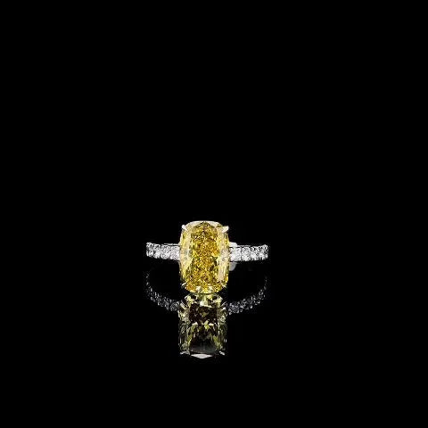 4.59ct Fancy Vivid Yellow Cushion Diamond Ring | 10K Gold