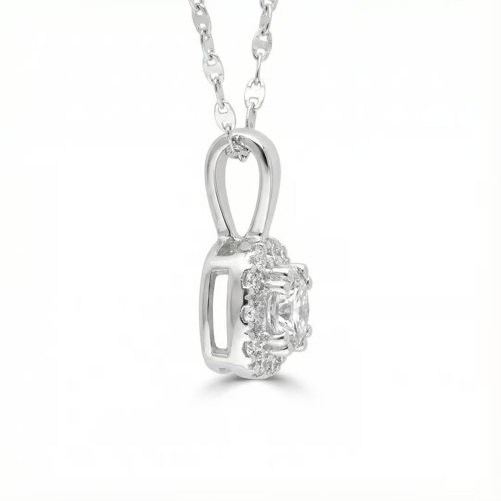 0.60ct Halo Diamond Pendant Necklace in 14K Gold with 16 inch Chain