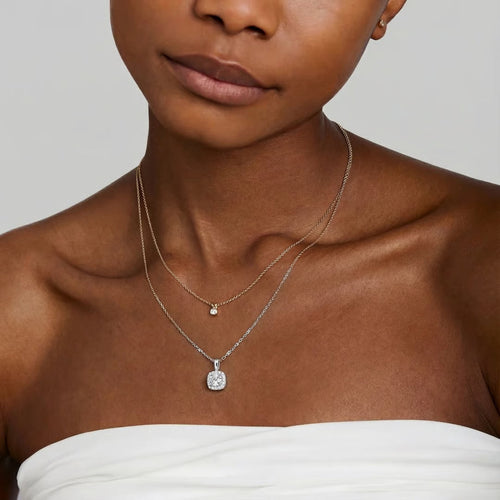 0.60ct Halo Diamond Pendant Necklace in 14K Gold with 16 inch Chain