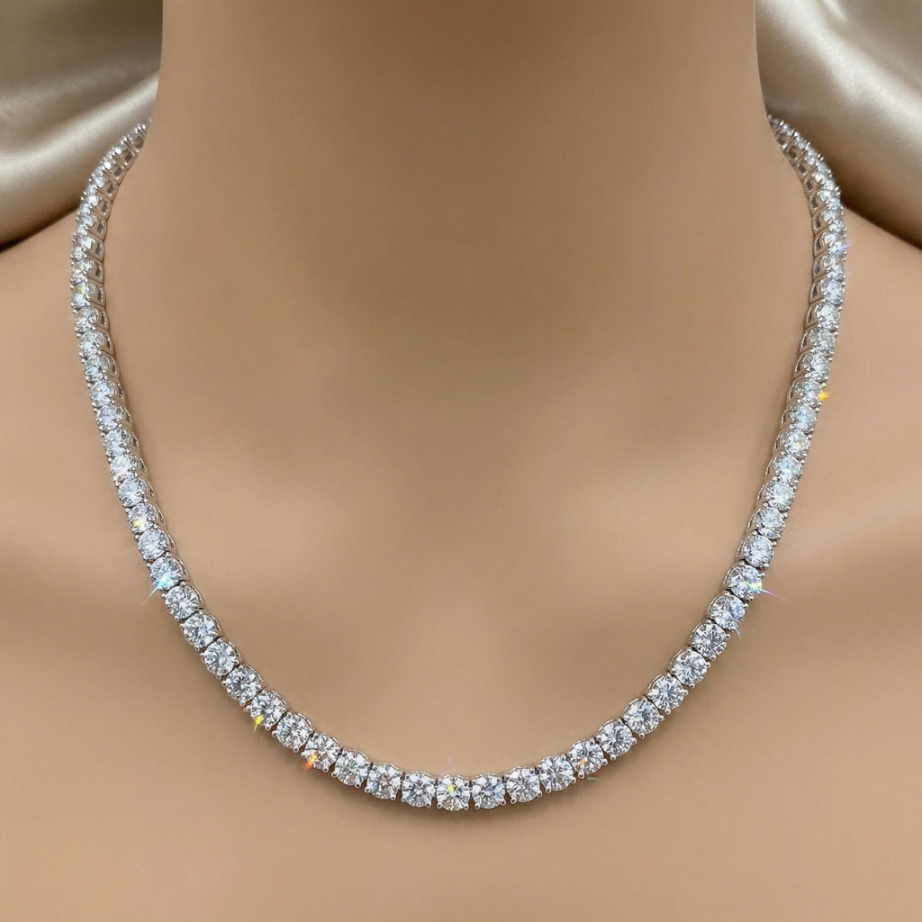 59.5ct Lab Diamond Tennis Necklace 24" | Round VS2+ | 10K Gold