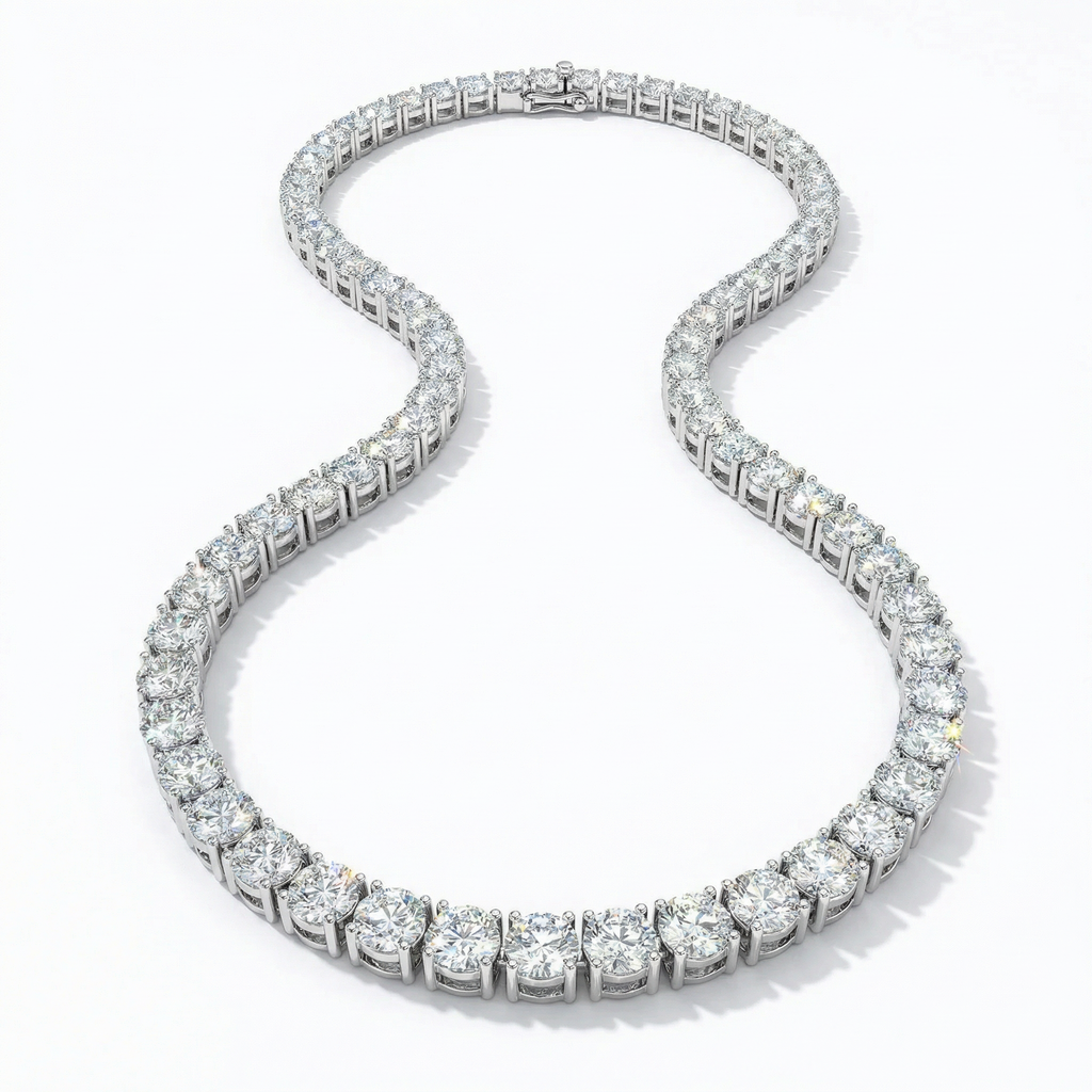 59.5ct Lab Diamond Tennis Necklace 24" | Round VS2+ | 10K Gold