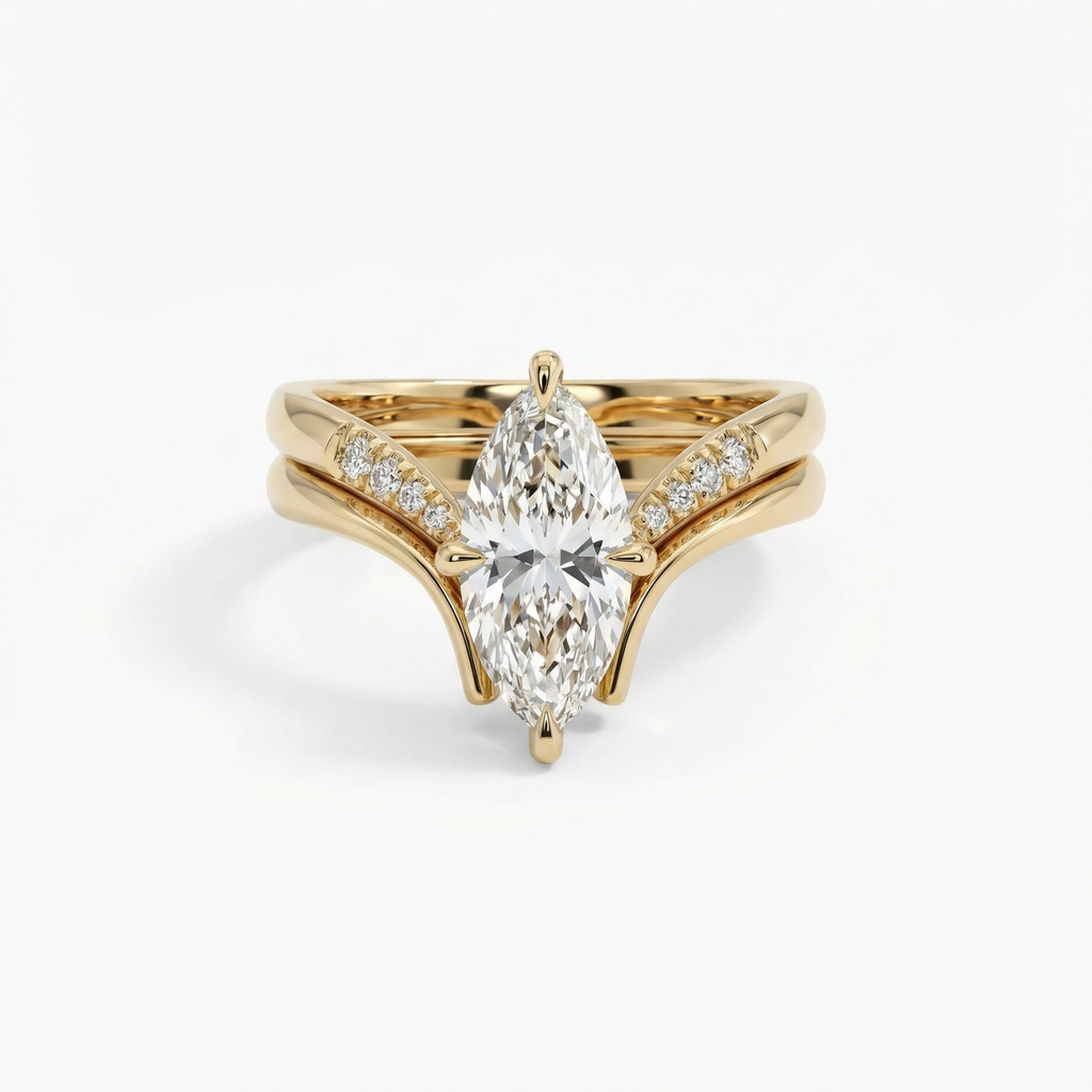 3ct Marquise Lab Diamond Engagement Ring Set | E VS1 | 10K Yellow Gold