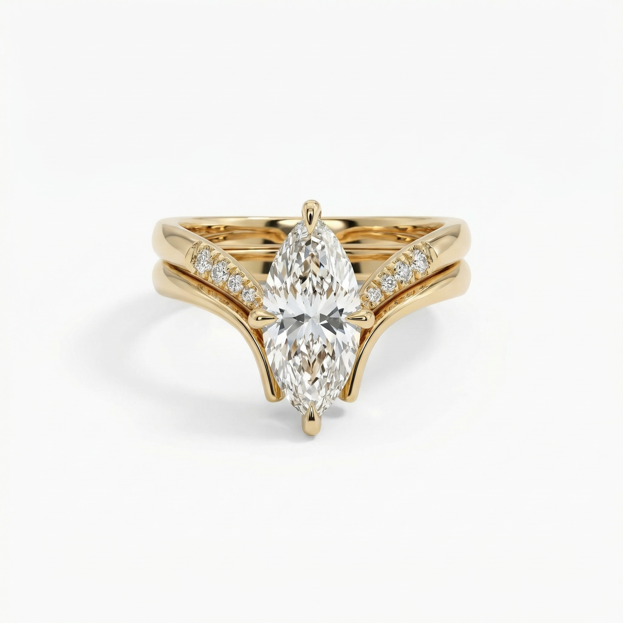 3ct Marquise Lab Diamond Engagement Ring Set | E VS1 | 10K Yellow Gold