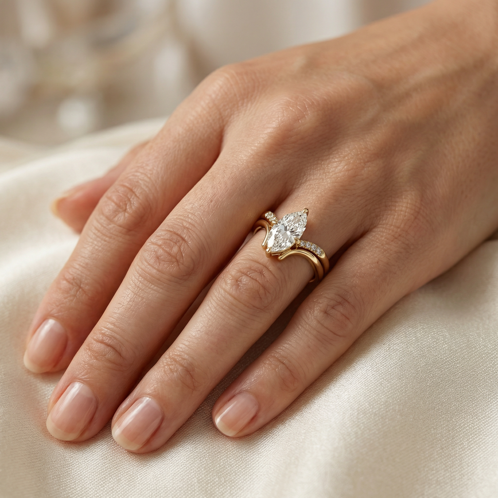 3ct Marquise Lab Diamond Engagement Ring Set | E VS1 | 10K Yellow Gold