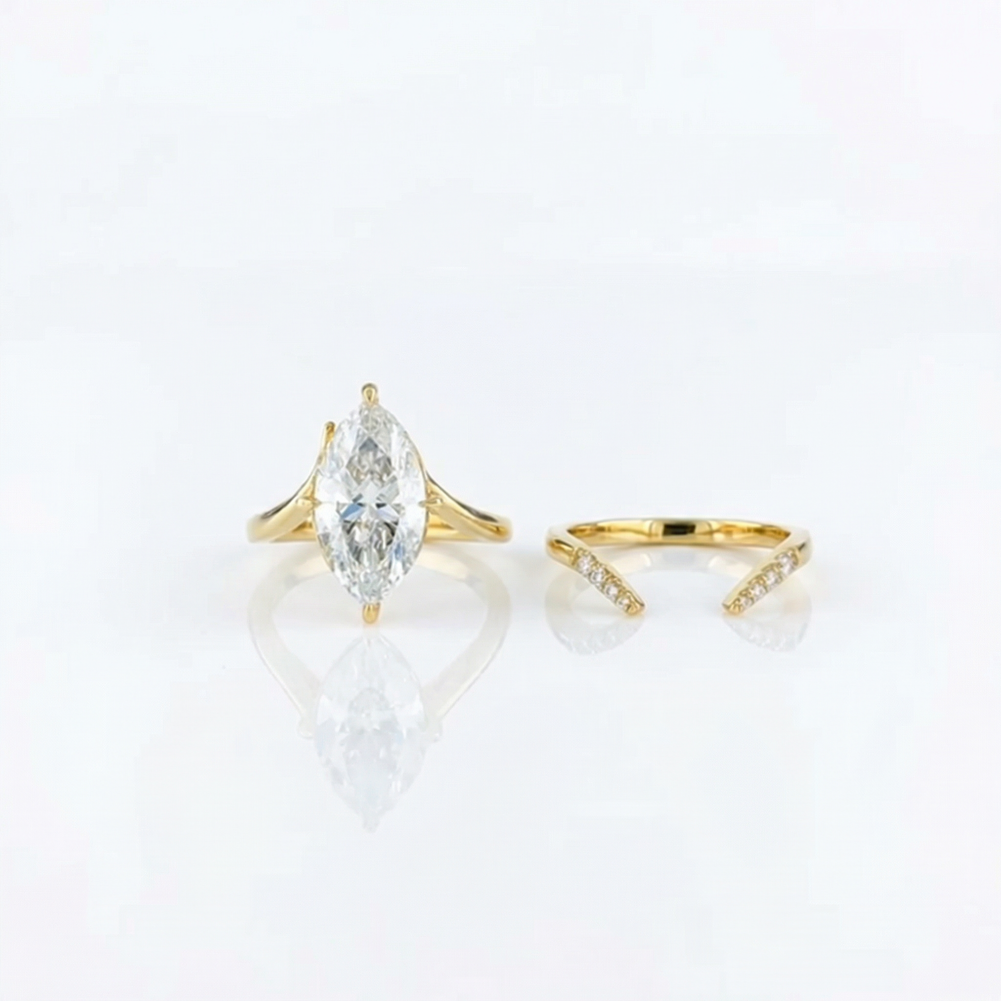 3ct Marquise Lab Diamond Engagement Ring Set | E VS1 | 10K Yellow Gold