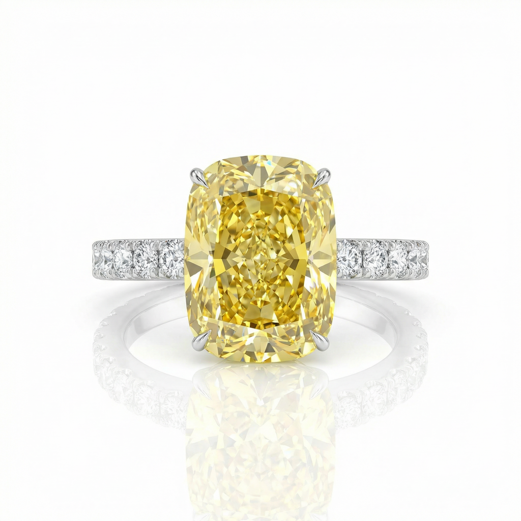 4.59ct Fancy Vivid Yellow Cushion Diamond Ring | 10K Gold