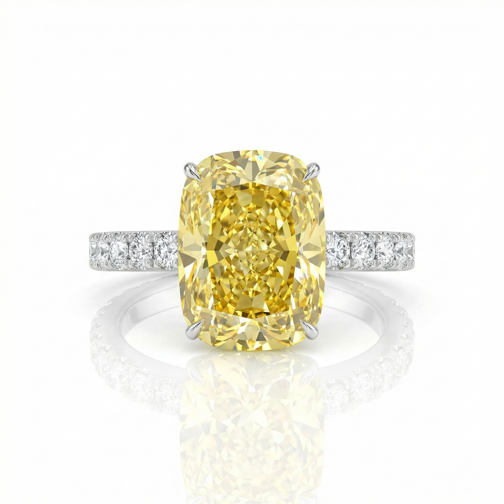 4.59ct Fancy Vivid Yellow Cushion Diamond Ring | 10K Gold