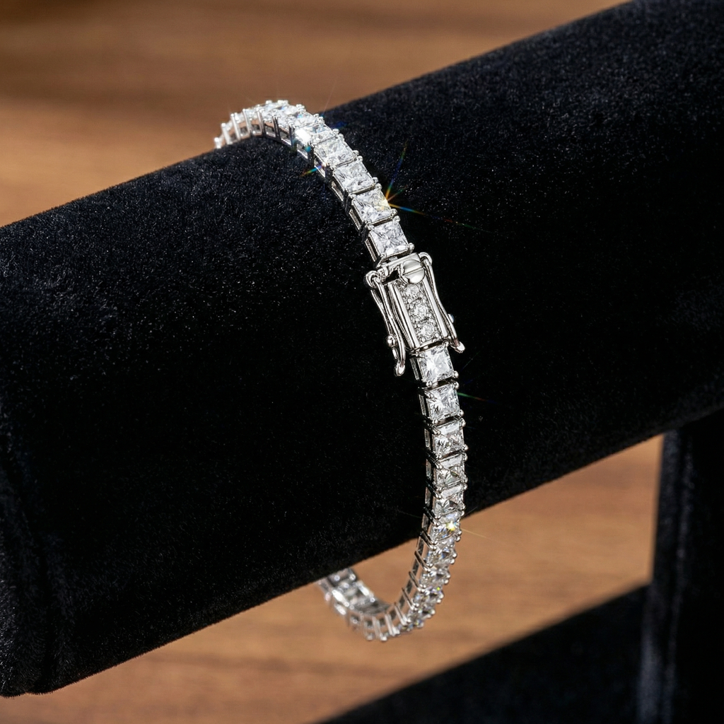7.8ct Princess Cut Lab Diamond Tennis Bracelet | VS2+ | 10K White Gold