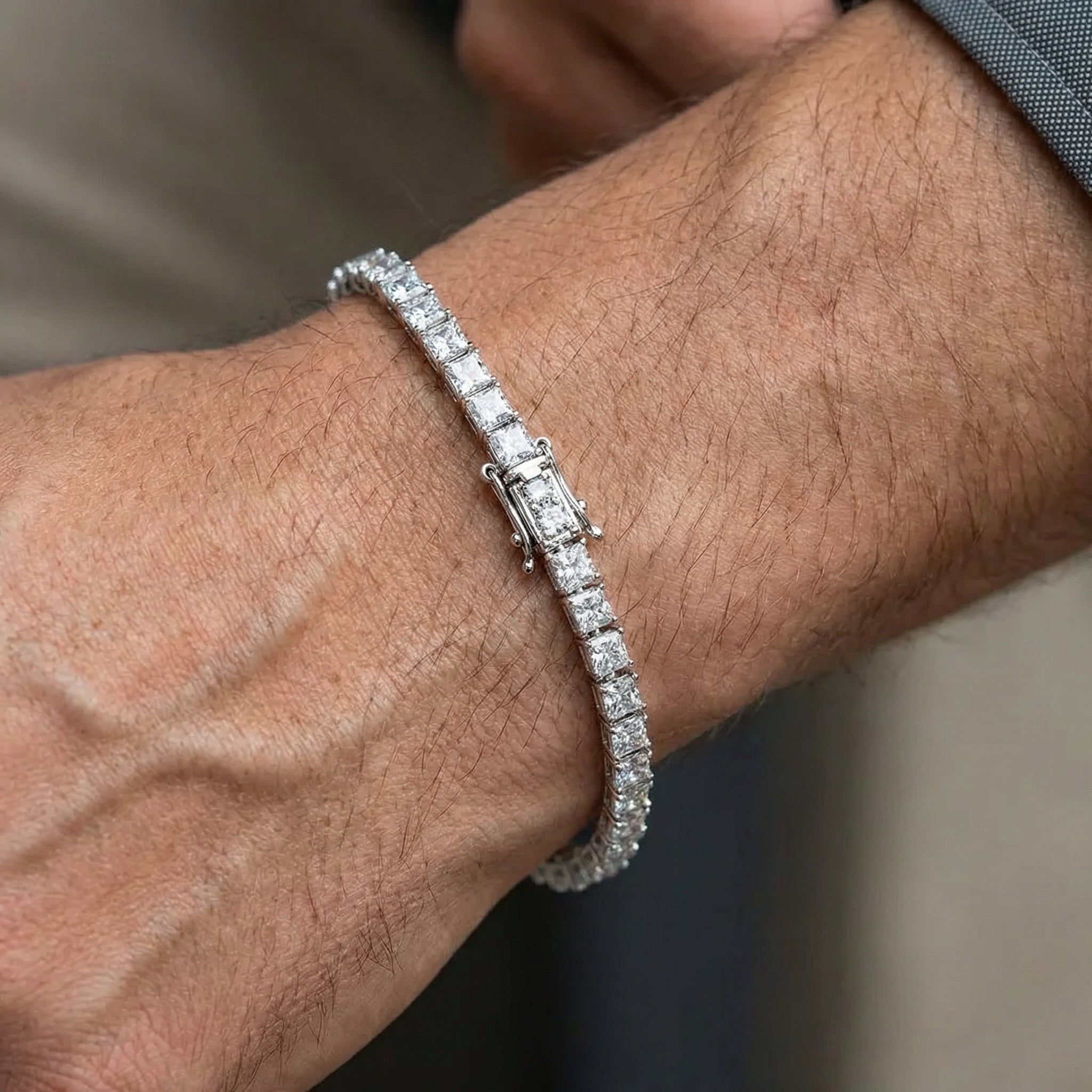 7.8ct Princess Cut Lab Diamond Tennis Bracelet | VS2+ | 10K White Gold
