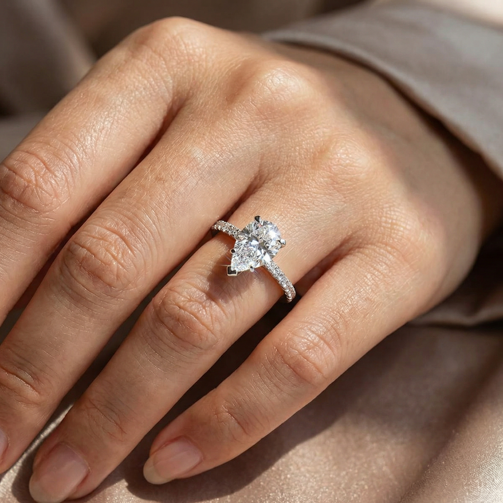 2ct Pear Cut Lab Diamond Halo Engagement Ring | VS2 | 10K Yellow Gold