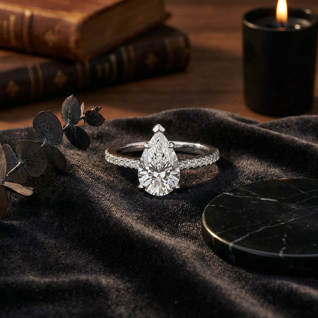 2ct Pear Cut Lab Diamond Halo Engagement Ring | VS2 | 10K Yellow Gold