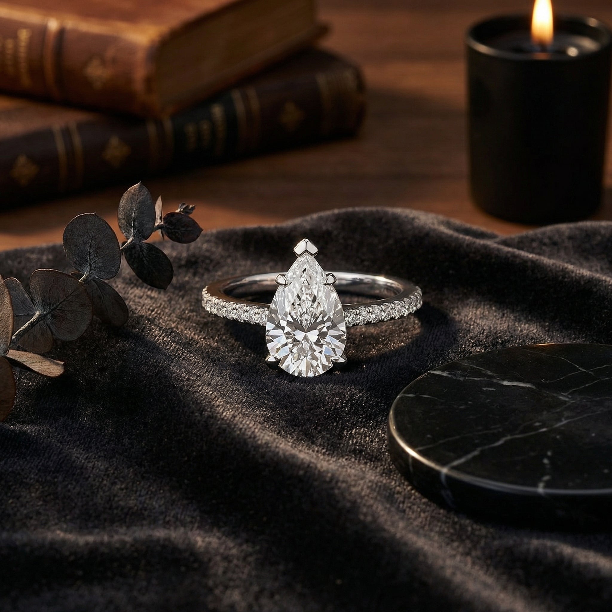 2ct Pear Cut Lab Diamond Halo Engagement Ring | VS2 | 10K Yellow Gold